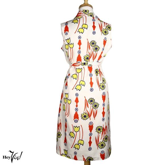 Vintage Ship n Shore Sleeveless Dress Yellow Red Daisy Print L B36 W36 - Hey Viv - Picture 4 of 8